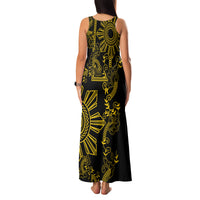 Filipino Sun Tribal Tattoo Family Matching Tank Maxi Dress and Hawaiian Shirt Philippines Inspired Barong Simple Gold LT9 - Polynesian Pride