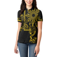 Filipino Sun Tribal Tattoo Women Polo Shirt Philippines Inspired Barong Simple Gold LT9 - Polynesian Pride