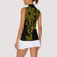 Filipino Sun Tribal Tattoo Women Sleeveless Polo Shirt Philippines Inspired Barong Simple Gold LT9 - Polynesian Pride