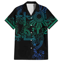 Filipino Sun Tribal Tattoo Family Matching Off Shoulder Maxi Dress and Hawaiian Shirt Philippines Inspired Barong Blue Art LT9 Dad's Shirt - Short Sleeve Blue - Polynesian Pride