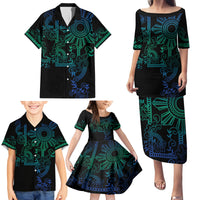 Filipino Sun Tribal Tattoo Family Matching Puletasi and Hawaiian Shirt Philippines Inspired Barong Blue Art LT9 - Polynesian Pride