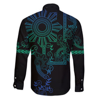 Filipino Sun Tribal Tattoo Family Matching Short Sleeve Bodycon Dress and Hawaiian Shirt Philippines Inspired Barong Blue Art LT9 - Polynesian Pride