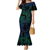 Filipino Sun Tribal Tattoo Mermaid Dress Philippines Inspired Barong Blue Art LT9 Women Blue - Polynesian Pride
