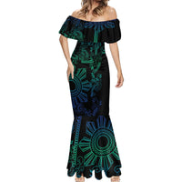 Filipino Sun Tribal Tattoo Mermaid Dress Philippines Inspired Barong Blue Art LT9 - Polynesian Pride