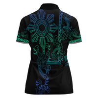 Filipino Sun Tribal Tattoo Women Polo Shirt Philippines Inspired Barong Blue Art LT9 - Polynesian Pride