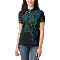 Filipino Sun Tribal Tattoo Women Polo Shirt Philippines Inspired Barong Blue Art LT9 - Polynesian Pride