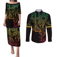 Filipino Sun Tribal Tattoo Couples Matching Puletasi and Long Sleeve Button Shirt Philippines Inspired Barong Reggae Art LT9 Reggae - Polynesian Pride