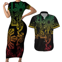 Filipino Sun Tribal Tattoo Couples Matching Short Sleeve Bodycon Dress and Hawaiian Shirt Philippines Inspired Barong Reggae Art LT9 Reggae - Polynesian Pride