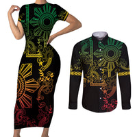Filipino Sun Tribal Tattoo Couples Matching Short Sleeve Bodycon Dress and Long Sleeve Button Shirt Philippines Inspired Barong Reggae Art LT9 Reggae - Polynesian Pride