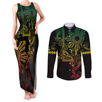 Filipino Sun Tribal Tattoo Couples Matching Tank Maxi Dress and Long Sleeve Button Shirt Philippines Inspired Barong Reggae Art LT9 Reggae - Polynesian Pride