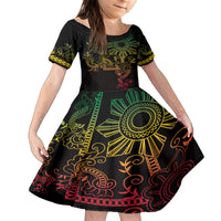 Filipino Sun Tribal Tattoo Family Matching Long Sleeve Bodycon Dress and Hawaiian Shirt Philippines Inspired Barong Reggae Art LT9 Daughter's Dress Reggae - Polynesian Pride