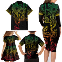 Filipino Sun Tribal Tattoo Family Matching Long Sleeve Bodycon Dress and Hawaiian Shirt Philippines Inspired Barong Reggae Art LT9 - Polynesian Pride