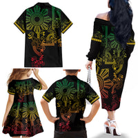 Filipino Sun Tribal Tattoo Family Matching Off The Shoulder Long Sleeve Dress and Hawaiian Shirt Philippines Inspired Barong Reggae Art LT9 - Polynesian Pride
