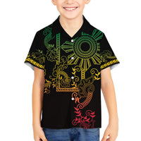 Filipino Sun Tribal Tattoo Family Matching Off The Shoulder Long Sleeve Dress and Hawaiian Shirt Philippines Inspired Barong Reggae Art LT9 Son's Shirt Reggae - Polynesian Pride