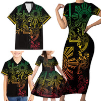 Filipino Sun Tribal Tattoo Family Matching Short Sleeve Bodycon Dress and Hawaiian Shirt Philippines Inspired Barong Reggae Art LT9 - Polynesian Pride