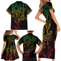 Filipino Sun Tribal Tattoo Family Matching Short Sleeve Bodycon Dress and Hawaiian Shirt Philippines Inspired Barong Reggae Art LT9 - Polynesian Pride