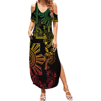 Filipino Sun Tribal Tattoo Family Matching Summer Maxi Dress and Hawaiian Shirt Philippines Inspired Barong Reggae Art LT9 Mom's Dress Reggae - Polynesian Pride