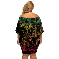 Filipino Sun Tribal Tattoo Off Shoulder Short Dress Philippines Inspired Barong Reggae Art