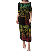 Filipino Sun Tribal Tattoo Puletasi Philippines Inspired Barong Reggae Art LT9 Long Dress Reggae - Polynesian Pride