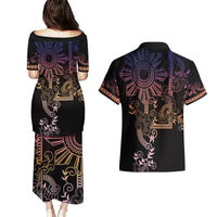 Filipino Sun Tribal Tattoo Couples Matching Puletasi and Hawaiian Shirt Philippines Inspired Barong Pink Art LT9 - Polynesian Pride