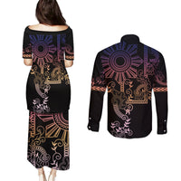 Filipino Sun Tribal Tattoo Couples Matching Puletasi and Long Sleeve Button Shirt Philippines Inspired Barong Pink Art LT9 - Polynesian Pride