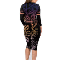 Filipino Sun Tribal Tattoo Family Matching Long Sleeve Bodycon Dress and Hawaiian Shirt Philippines Inspired Barong Pink Art LT9 - Polynesian Pride