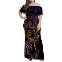 Filipino Sun Tribal Tattoo Family Matching Off Shoulder Maxi Dress and Hawaiian Shirt Philippines Inspired Barong Pink Art LT9 Mom's Dress Pink - Polynesian Pride