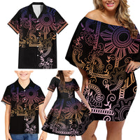 Filipino Sun Tribal Tattoo Family Matching Off Shoulder Short Dress and Hawaiian Shirt Philippines Inspired Barong Pink Art LT9 - Polynesian Pride