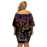 Filipino Sun Tribal Tattoo Family Matching Off Shoulder Short Dress and Hawaiian Shirt Philippines Inspired Barong Pink Art LT9 - Polynesian Pride