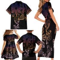 Filipino Sun Tribal Tattoo Family Matching Short Sleeve Bodycon Dress and Hawaiian Shirt Philippines Inspired Barong Pink Art LT9 - Polynesian Pride