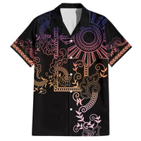 Filipino Sun Tribal Tattoo Family Matching Tank Maxi Dress and Hawaiian Shirt Philippines Inspired Barong Pink Art LT9 Dad's Shirt - Short Sleeve Pink - Polynesian Pride