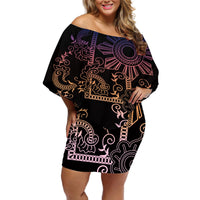 Filipino Sun Tribal Tattoo Off Shoulder Short Dress Philippines Inspired Barong Pink Art LT9 Women Pink - Polynesian Pride