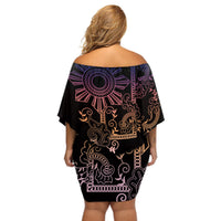 Filipino Sun Tribal Tattoo Off Shoulder Short Dress Philippines Inspired Barong Pink Art LT9 - Polynesian Pride