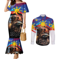 Philippines Lion and Eagle 1898 Couples Matching Mermaid Dress and Long Sleeve Button Shirt Pilipinas Maligayang Araw ng Kalayaan LT9 Black - Polynesian Pride