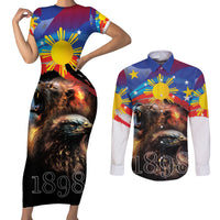 Philippines Lion and Eagle 1898 Couples Matching Short Sleeve Bodycon Dress and Long Sleeve Button Shirt Pilipinas Maligayang Araw ng Kalayaan LT9 Black - Polynesian Pride