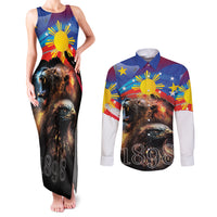 Philippines Lion and Eagle 1898 Couples Matching Tank Maxi Dress and Long Sleeve Button Shirt Pilipinas Maligayang Araw ng Kalayaan LT9 Black - Polynesian Pride
