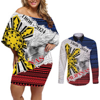 Philippines 126th Independence Day Couples Matching Off Shoulder Short Dress and Long Sleeve Button Shirt Pilipinas Hunyo 12 Maligayang Araw ng Kalayaan LT9 White - Polynesian Pride