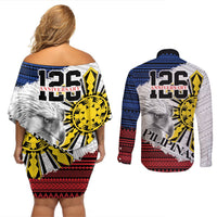 Philippines 126th Independence Day Couples Matching Off Shoulder Short Dress and Long Sleeve Button Shirt Pilipinas Hunyo 12 Maligayang Araw ng Kalayaan LT9 - Polynesian Pride