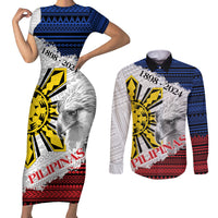 Philippines 126th Independence Day Couples Matching Short Sleeve Bodycon Dress and Long Sleeve Button Shirt Pilipinas Hunyo 12 Maligayang Araw ng Kalayaan LT9 White - Polynesian Pride