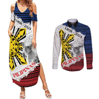 Philippines 126th Independence Day Couples Matching Summer Maxi Dress and Long Sleeve Button Shirt Pilipinas Hunyo 12 Maligayang Araw ng Kalayaan LT9 White - Polynesian Pride