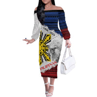 Philippines 126th Independence Day Family Matching Off The Shoulder Long Sleeve Dress and Hawaiian Shirt Pilipinas Hunyo 12 Maligayang Araw ng Kalayaan LT9 Mom's Dress White - Polynesian Pride