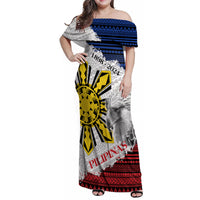 Philippines 126th Independence Day Family Matching Off Shoulder Maxi Dress and Hawaiian Shirt Pilipinas Hunyo 12 Maligayang Araw ng Kalayaan LT9 Mom's Dress White - Polynesian Pride