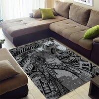 Pacific Beauty Girl Area Rug Black Polyneisan Tribal Vintage Motif