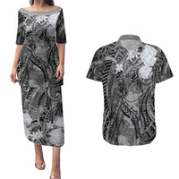 Pacific Beauty Girl Couples Matching Puletasi and Hawaiian Shirt Black Polyneisan Tribal Vintage Motif LT9 Black - Polynesian Pride