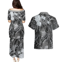 Pacific Beauty Girl Couples Matching Puletasi and Hawaiian Shirt Black Polyneisan Tribal Vintage Motif LT9 - Polynesian Pride