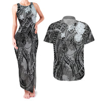 Pacific Beauty Girl Couples Matching Tank Maxi Dress and Hawaiian Shirt Black Polyneisan Tribal Vintage Motif LT9 Black - Polynesian Pride