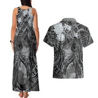 Pacific Beauty Girl Couples Matching Tank Maxi Dress and Hawaiian Shirt Black Polyneisan Tribal Vintage Motif LT9 - Polynesian Pride