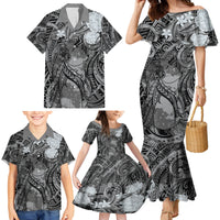 Pacific Beauty Girl Family Matching Mermaid Dress and Hawaiian Shirt Black Polyneisan Tribal Vintage Motif LT9 - Polynesian Pride