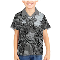 Pacific Beauty Girl Family Matching Mermaid Dress and Hawaiian Shirt Black Polyneisan Tribal Vintage Motif LT9 Son's Shirt Black - Polynesian Pride