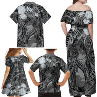 Pacific Beauty Girl Family Matching Off Shoulder Maxi Dress and Hawaiian Shirt Black Polyneisan Tribal Vintage Motif LT9 - Polynesian Pride